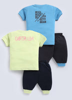Mars Infiniti Boys & Girls Casual T-shirt Three Fourth Pant (Blue, Light Yellow)