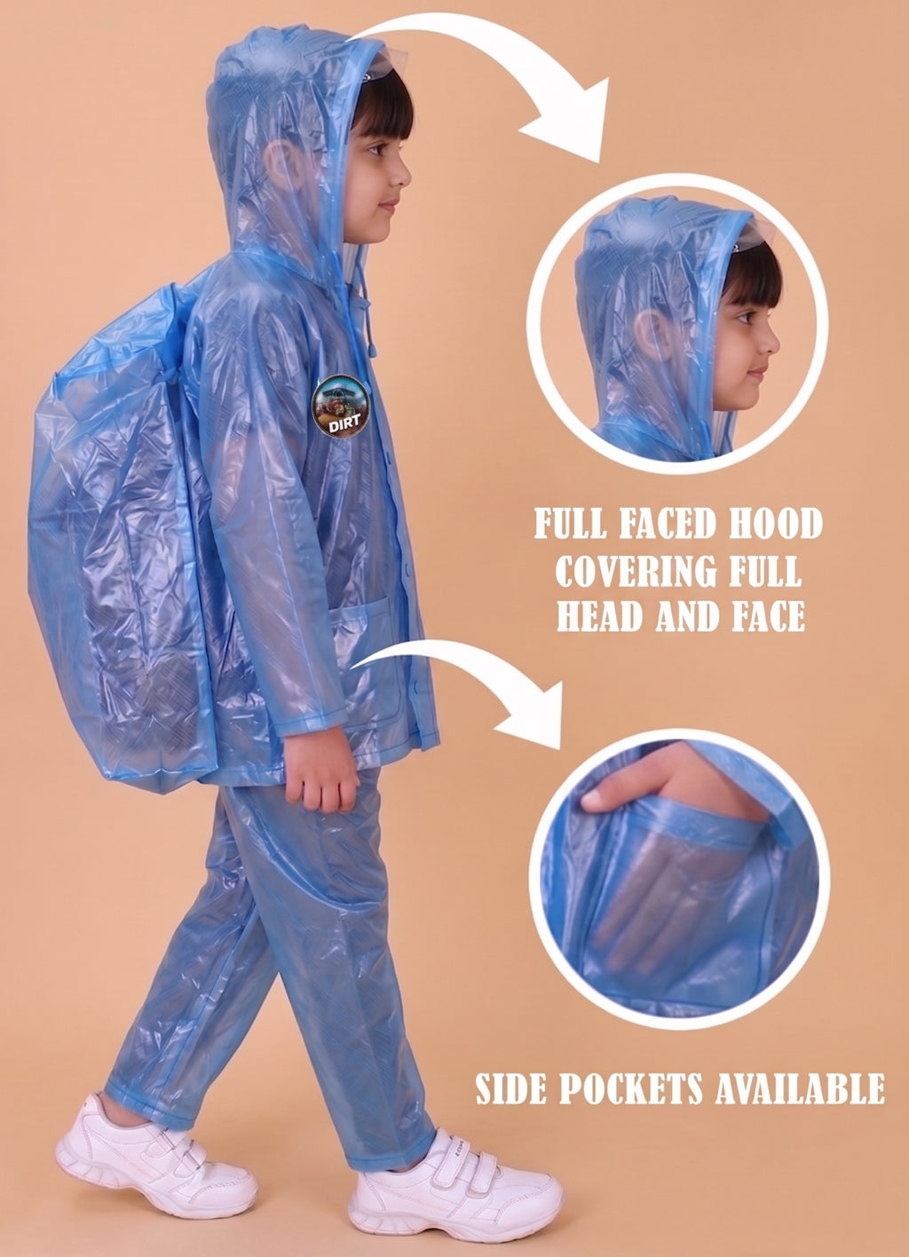 Mars Infiniti PVC Plastic Raincoat and Pant set for Girls (Sky Blue)