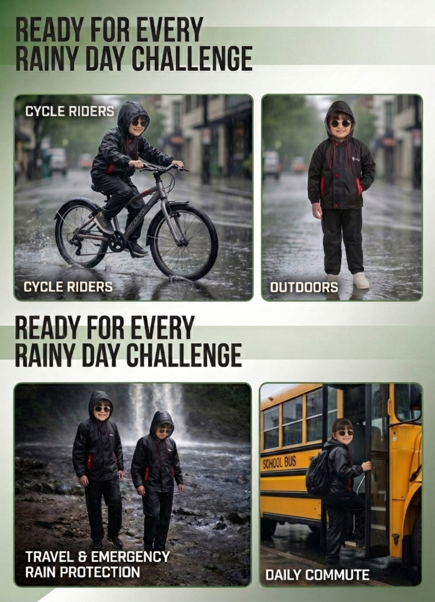 Mars Infiniti Solid Polyester Raincoat and Pant Set for Girls (Black)