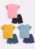Mars Infiniti Boys Casual T-shirt Shorts (Mustard_Wine_Sea Green)
