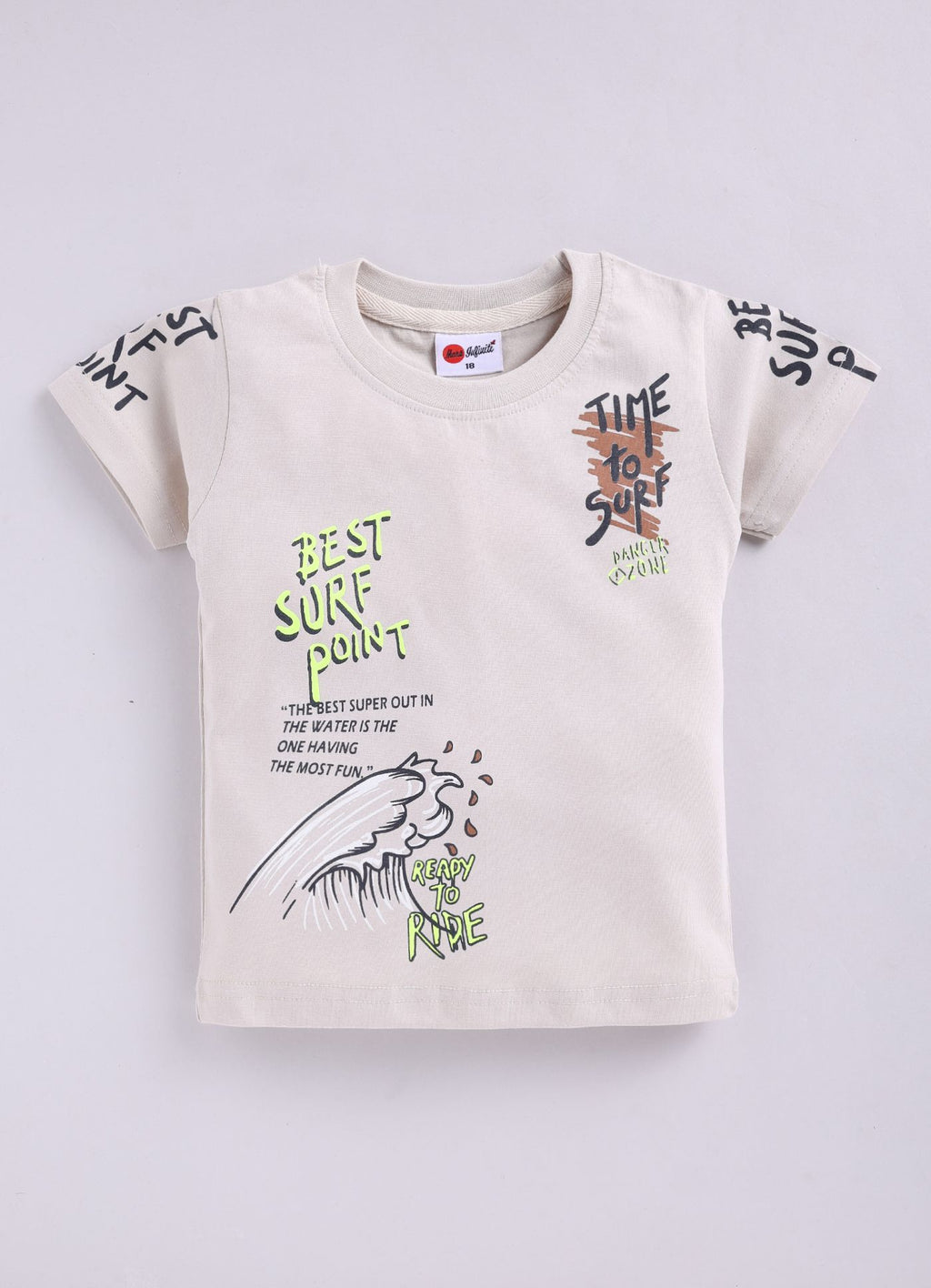 Mars Infiniti Boys Graphic Print Pure Cotton Regular T Shirt (Beige, Pack of 1)
