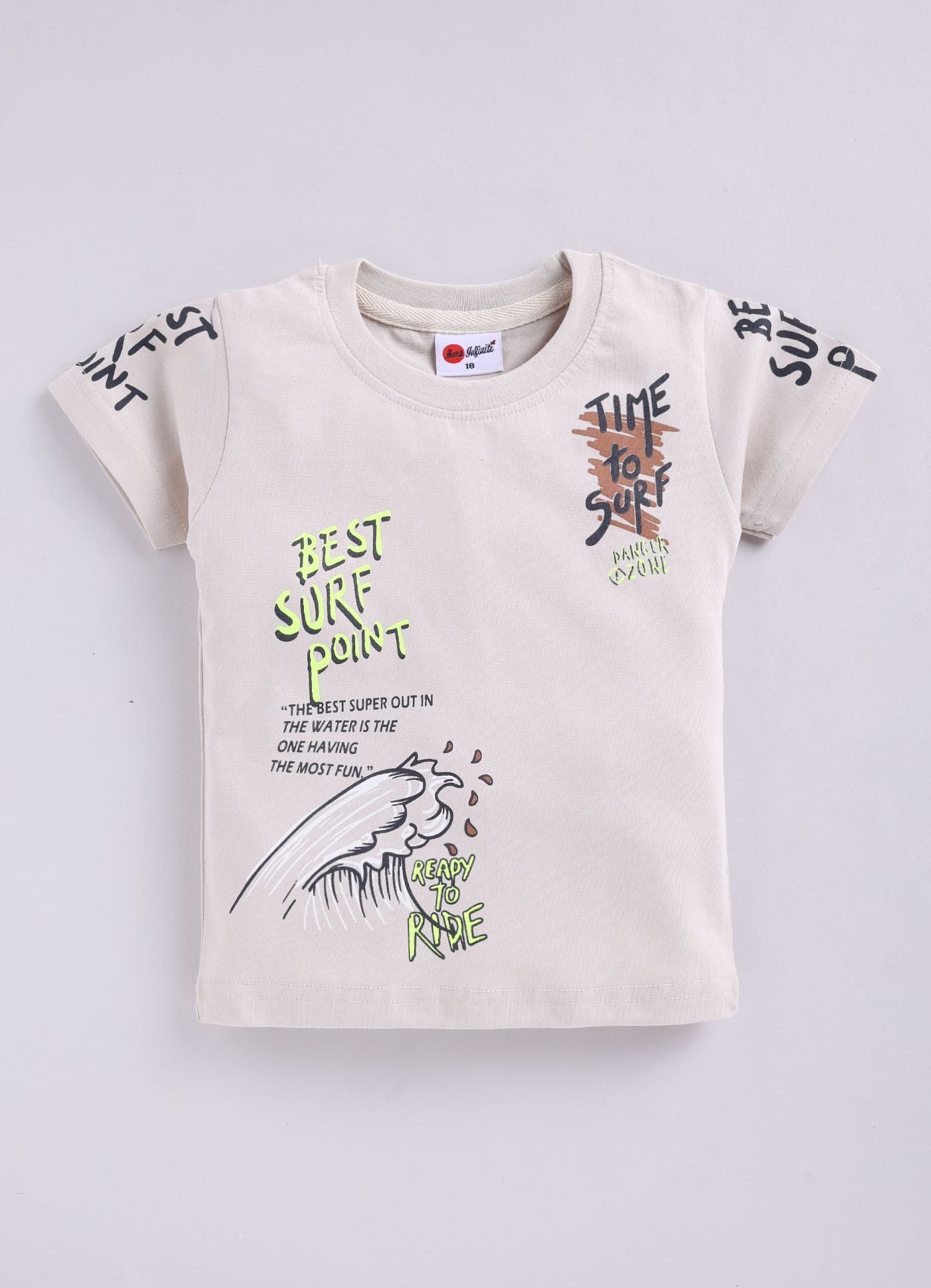 Mars Infiniti Boys Graphic Print Pure Cotton Regular T Shirt (Beige, Pack of 1)