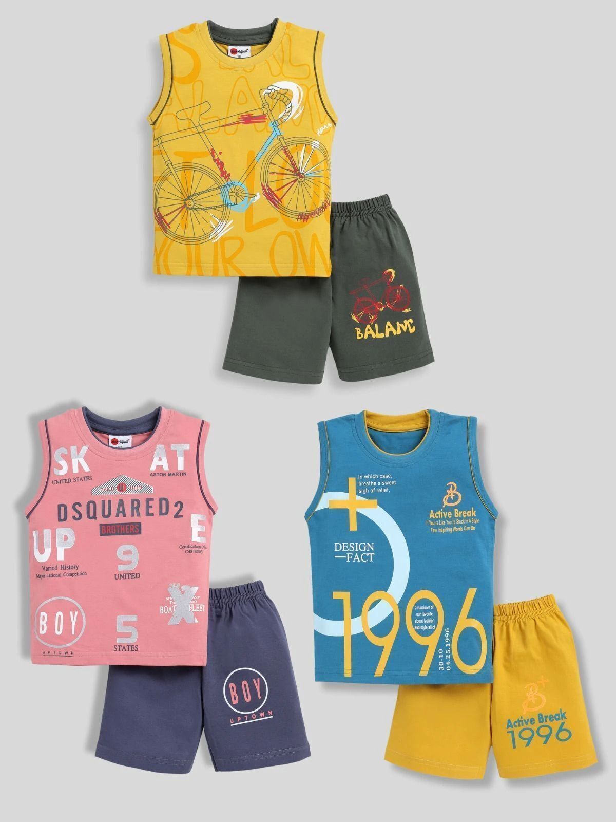 Mars Infiniti Boys Casual T-shirt Shorts (Mustard_Blue_Wine)