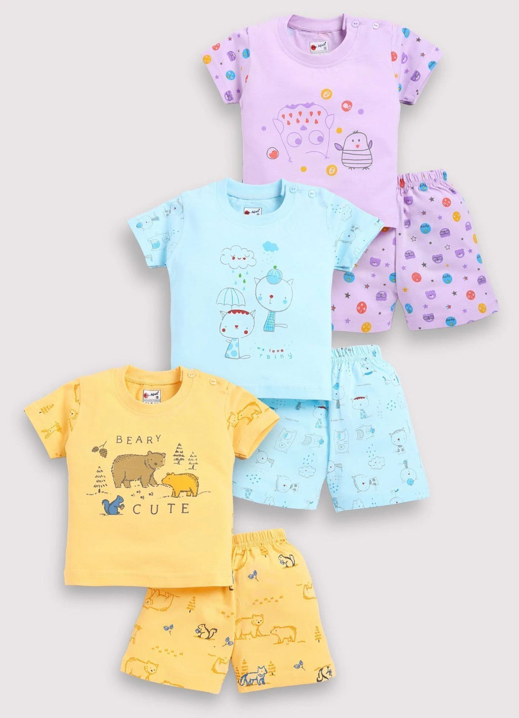 Mars Infiniti Baby Boys Casual T-shirt Shorts (Light Blue, Purple, Yellow)