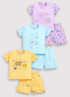 Mars Infiniti Baby Boys Casual T-shirt Shorts (Light Blue, Purple, Yellow)