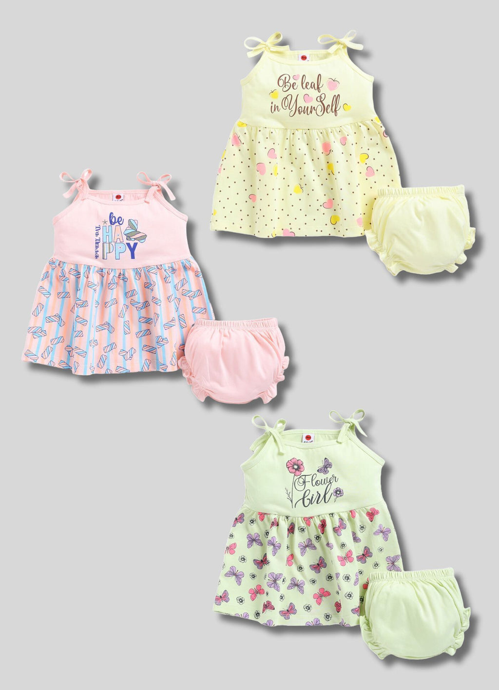 Mars Infiniti Baby Girls Casual Top Panty (lemon yellow, light green, peach)