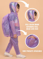 Mars Infiniti PVC Plastic Raincoat and Pant set for girls (Violet)