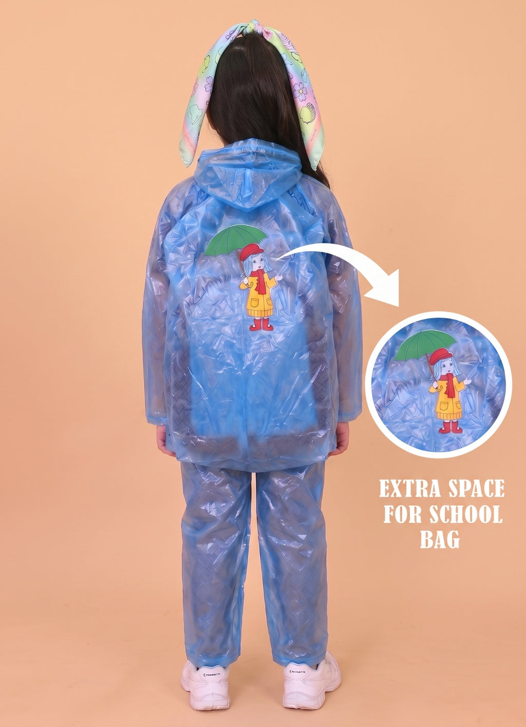 Mars Infiniti PVC Plastic Raincoat and Pant set for Girls (Sky Blue)