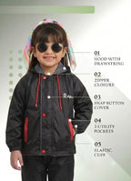Mars Infiniti Solid Polyester Raincoat and Pant Set for Girls (Black)