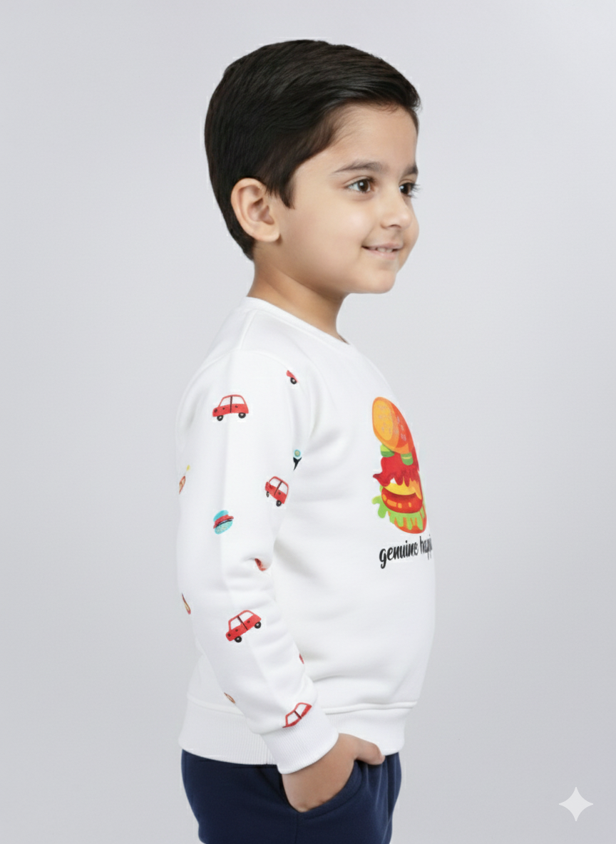 Mars Infiniti Winter Full Sleeve Printed  Boys &Girls Sweatshirt (White)