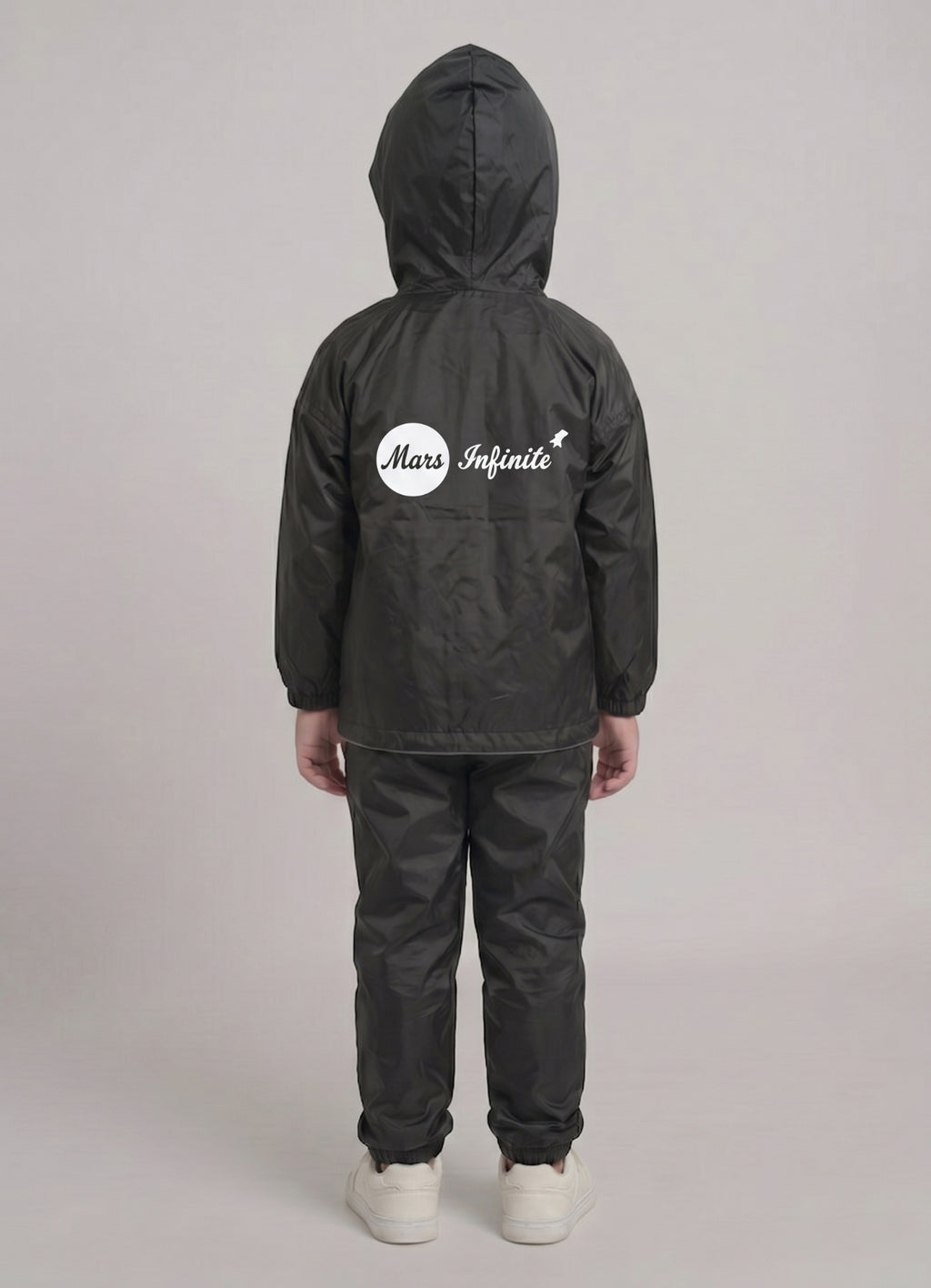 Mars Infiniti Solid Polyester Raincoat and Pant Set for Girls (Black)