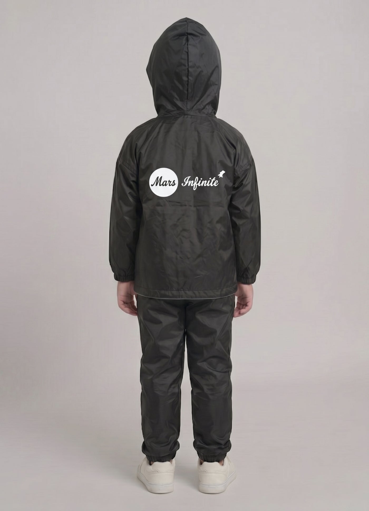 Mars Infiniti Solid Polyester Raincoat and Pant Set for Girls (Black)