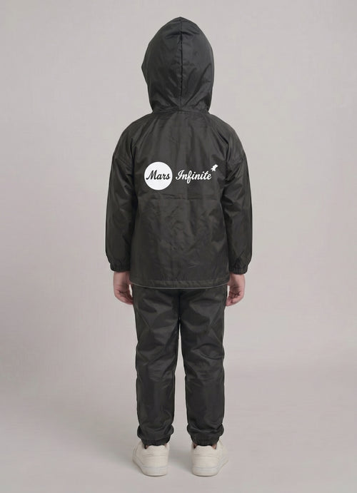 Mars Infiniti Solid Polyester Raincoat and Pant Set for Girls (Black)