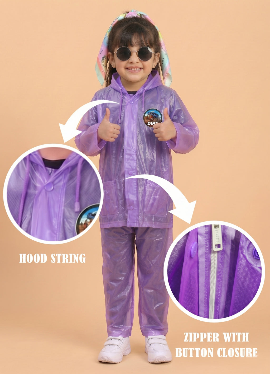 Mars Infiniti PVC Plastic Raincoat and Pant set for girls (Violet)