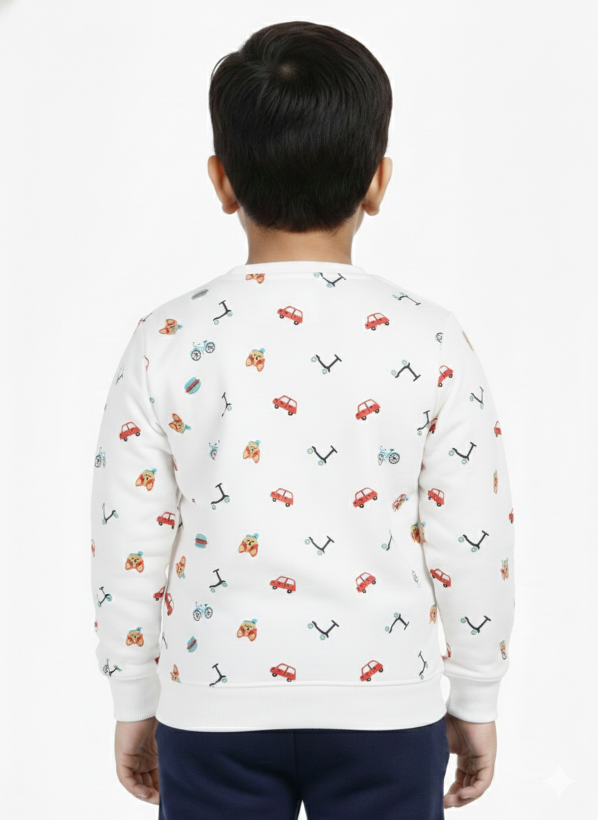 Mars Infiniti Winter Full Sleeve Printed  Boys &Girls Sweatshirt (White)