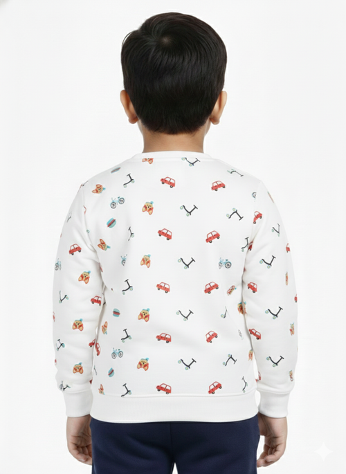 Mars Infiniti Winter Full Sleeve Printed  Boys &Girls Sweatshirt (White)