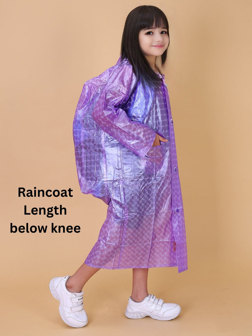 Mars Infiniti PVC Plastic Checkered Girls Raincoat (Violet)