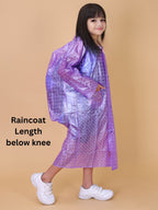 Mars Infiniti PVC Plastic Checkered Girls Raincoat (Violet)