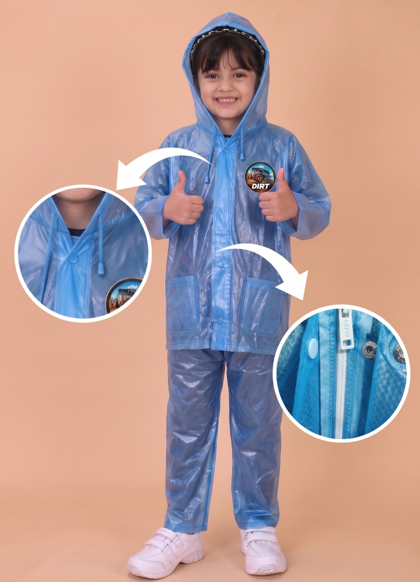 Mars Infiniti PVC Plastic Raincoat and Pant set for Girls (Sky Blue)