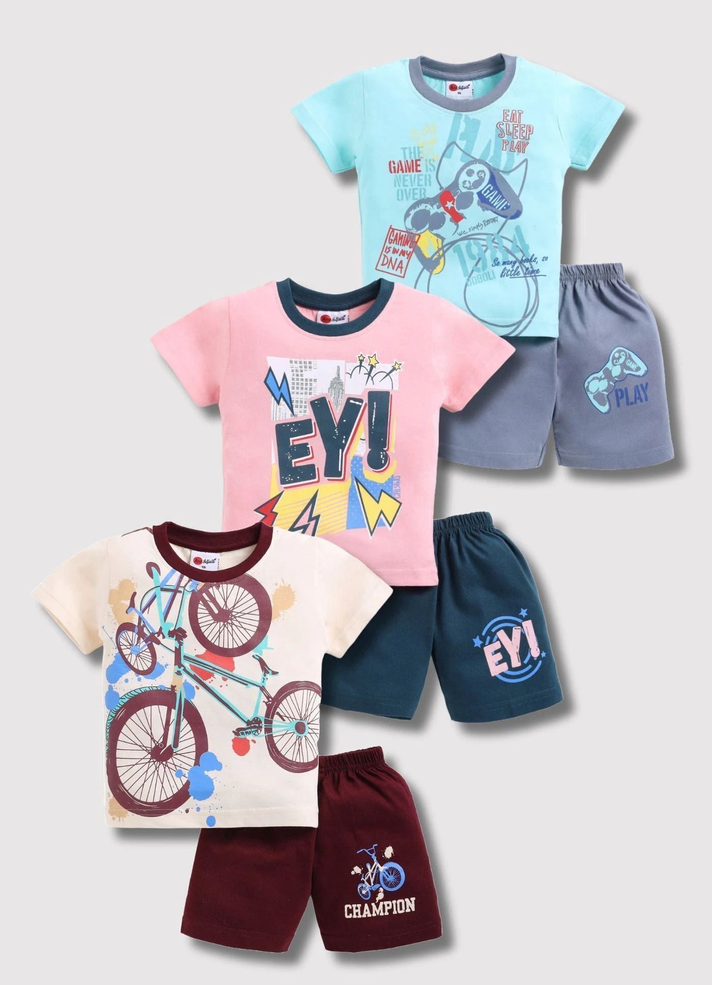 Mars Infiniti Boys Casual T-shirt Shorts (Light Blue, Cream, Pink)