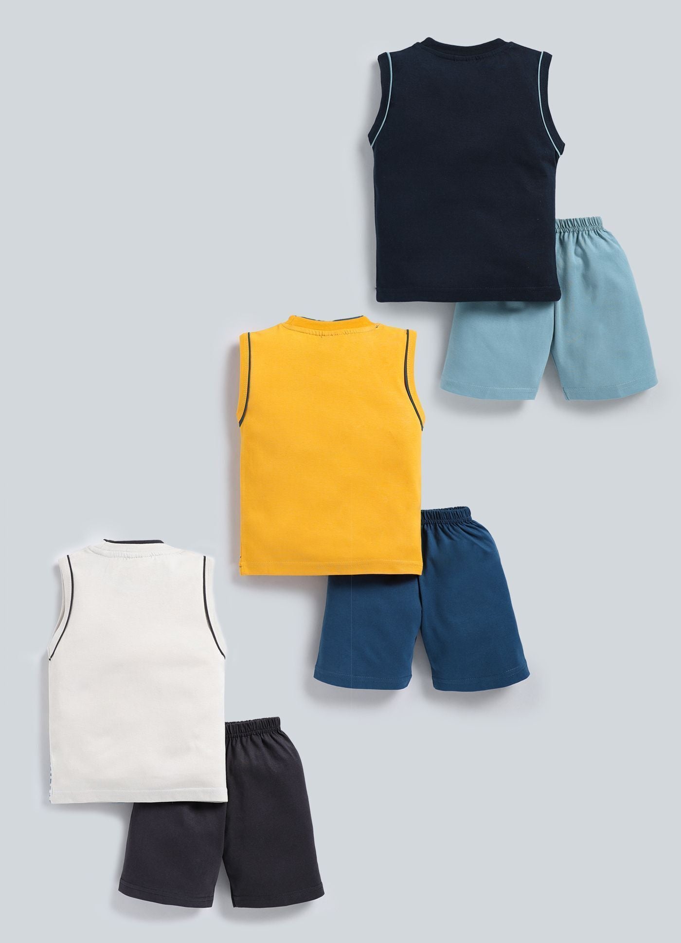Mars Infiniti Boys Casual T-shirt Shorts (navy blue, mustard, off white)