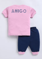 Mars Infiniti Boys & Girls Casual T-shirt Three Fourth Pant (Baby Pink, Blue)
