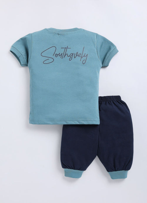 Mars Infiniti Boys & Girls Casual T-shirt Three Fourth Pant (Navy Blue, Teal)