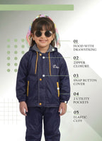Mars Infiniti Solid Polyester Raincoat and Pant Set for Girls (Blue)