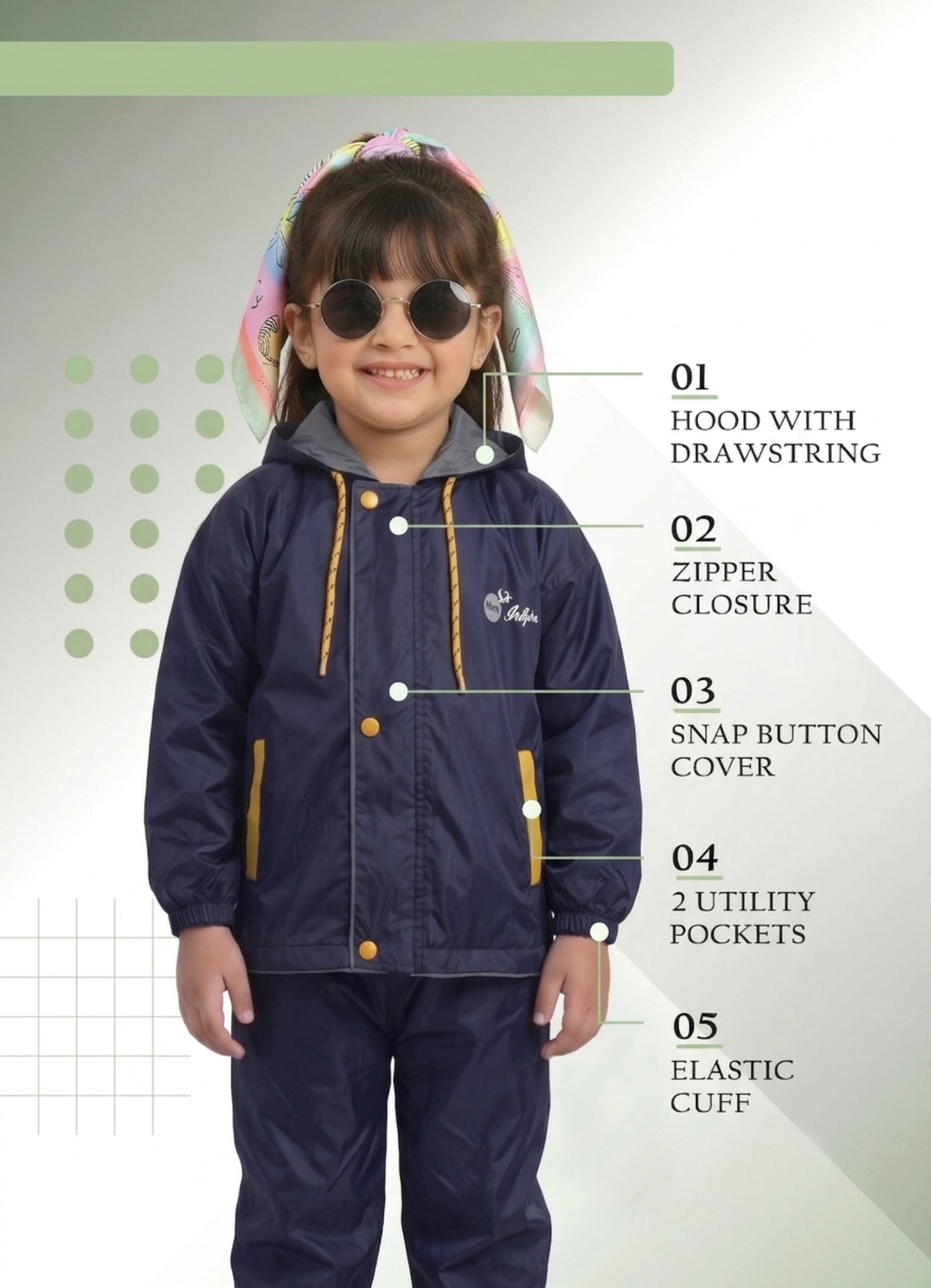 Mars Infiniti Solid Polyester Raincoat and Pant Set for Girls (Blue)