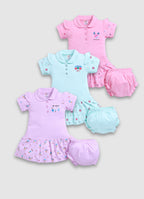 Mars Infiniti Pure Cotton Sleeveless Frock and Panty Set| Coordinated Outfit| Infant Dress|Collared Frock| Pack of 3