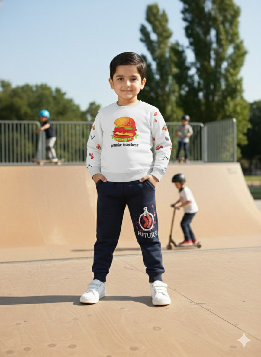 Mars Infiniti Winter Full Sleeve Printed  Boys &Girls Sweatshirt (White)