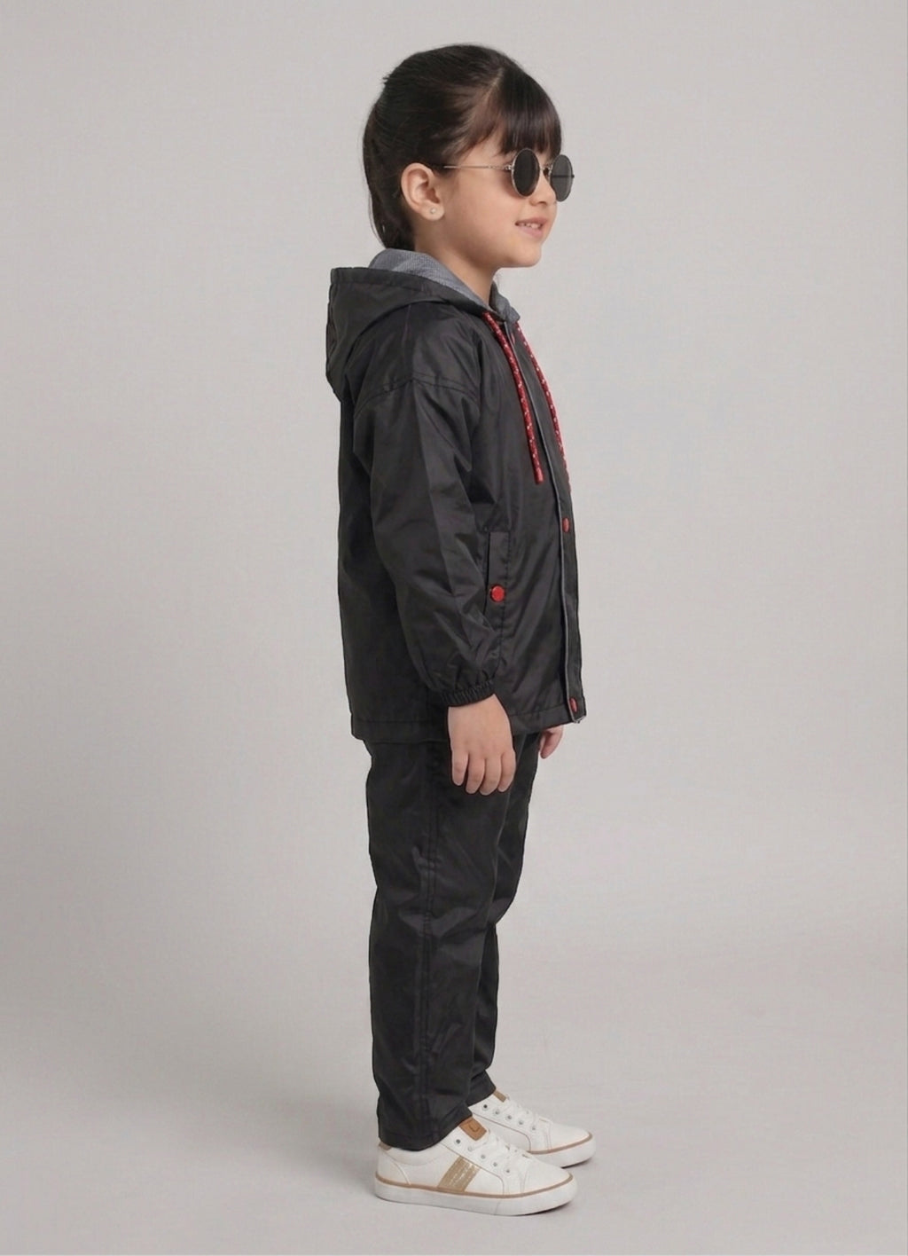 Mars Infiniti Solid Polyester Raincoat and Pant Set for Girls (Black)