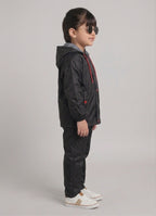 Mars Infiniti Solid Polyester Raincoat and Pant Set for Girls (Black)