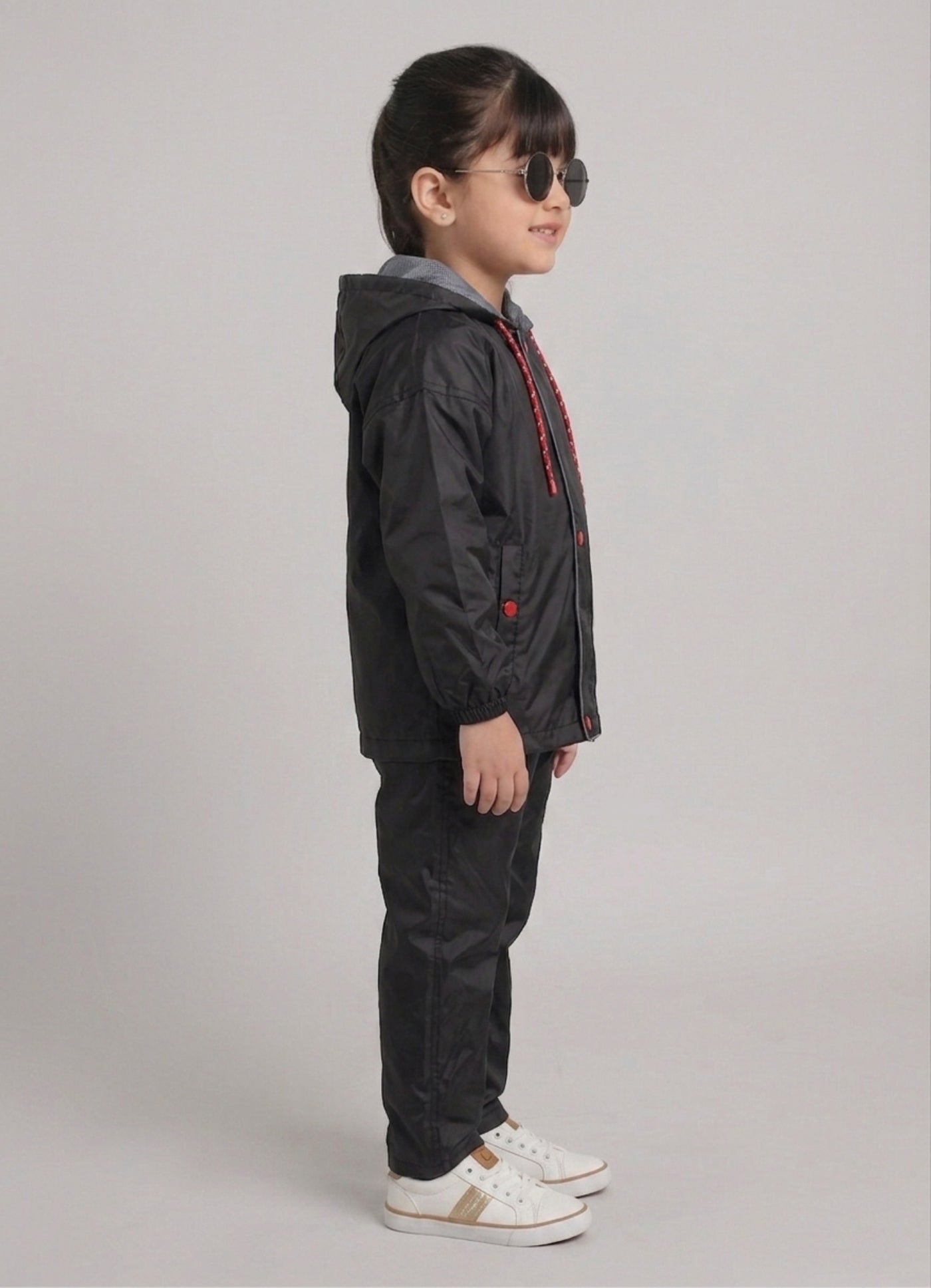 Mars Infiniti Solid Polyester Raincoat and Pant Set for Girls (Black)
