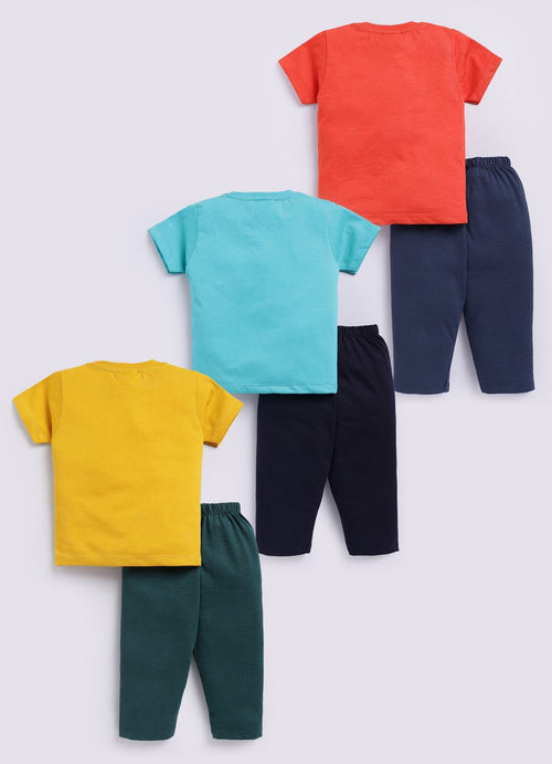 Mars Infiniti Boys Casual T-shirt Pant (Aqua Blue, Mustard Yellow, Rust Red)