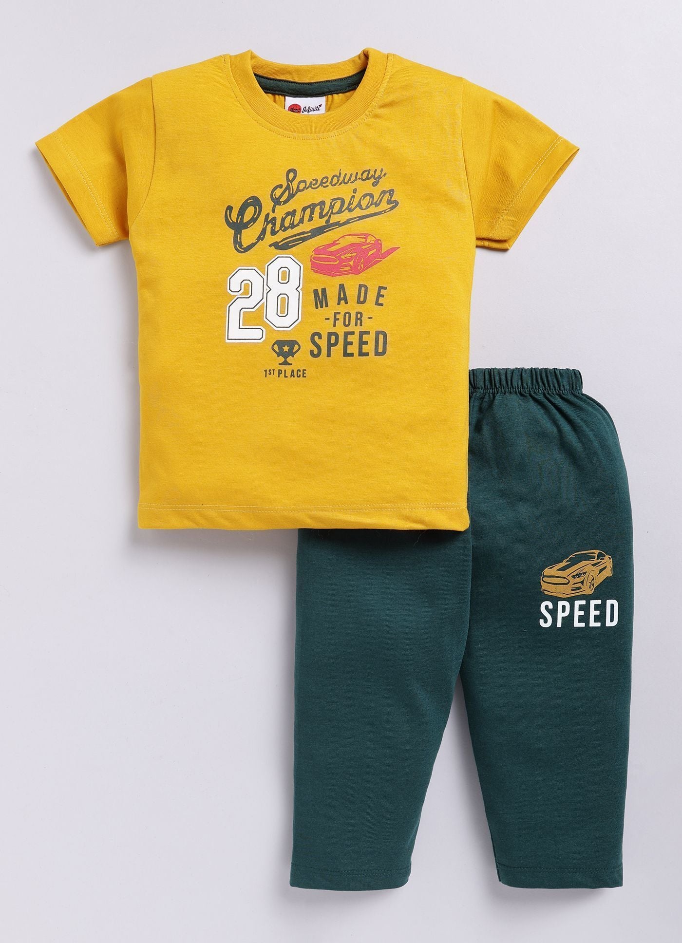 Mars Infiniti Boys Casual T-shirt Pant (Mustard Yellow, Deep Green)