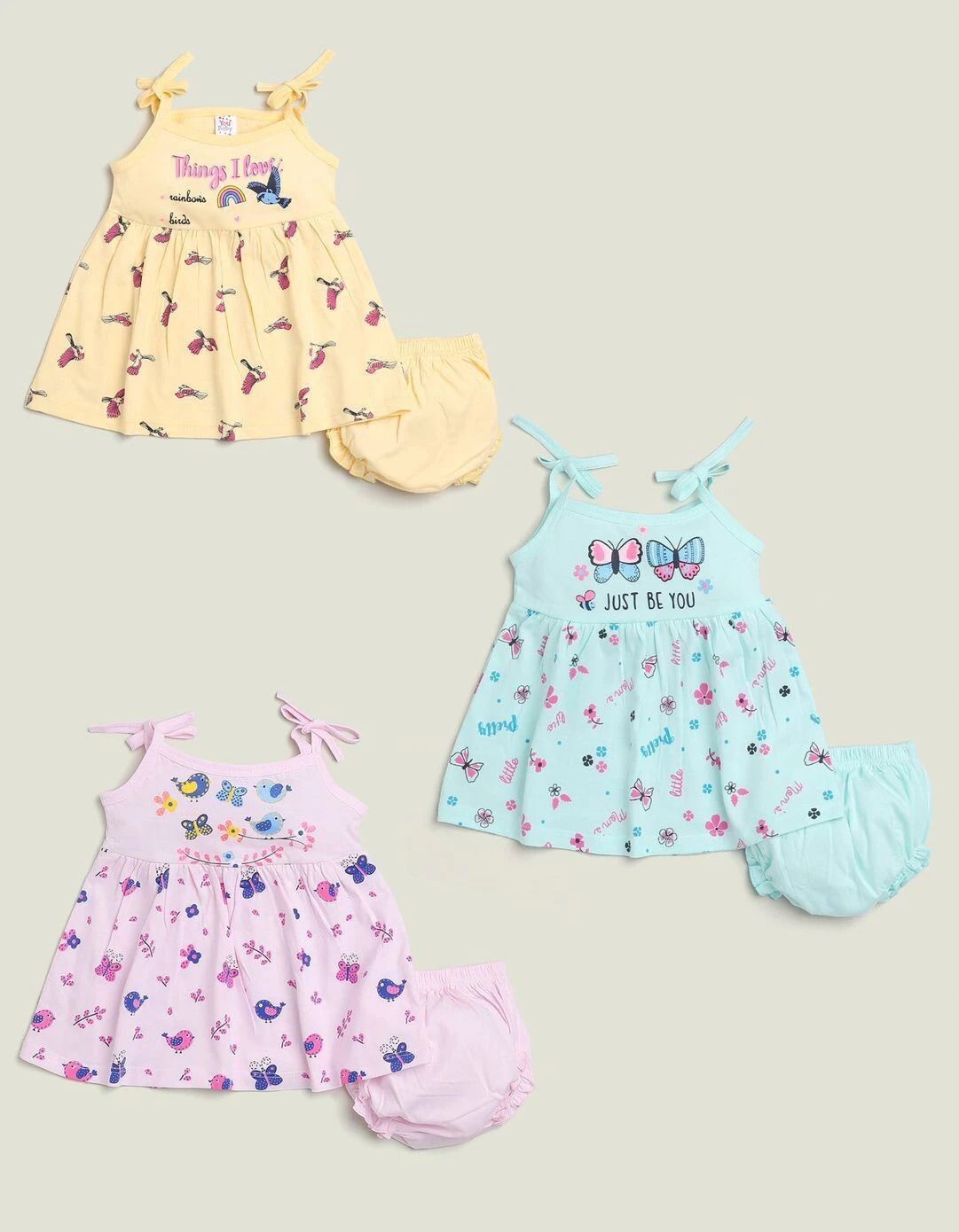 Mars Infiniti Baby Girls Casual Top Panty (Yellow_Sky Blue_Baby Pink)