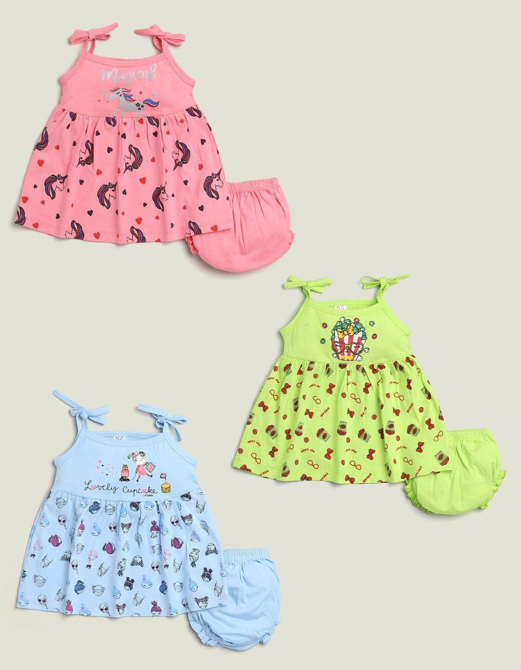 Mars Infiniti Baby Girls Casual Top Panty (Pink_Green_Blue)