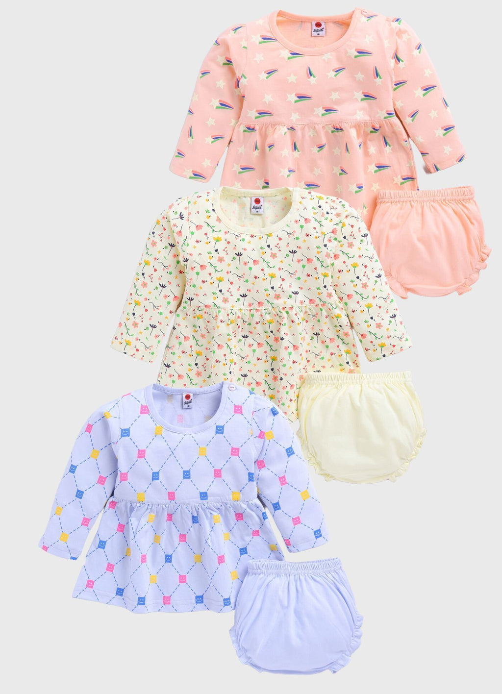 Mars Infiniti Baby Girls Casual Dress Panty (lightyellow, peach, skyblue)