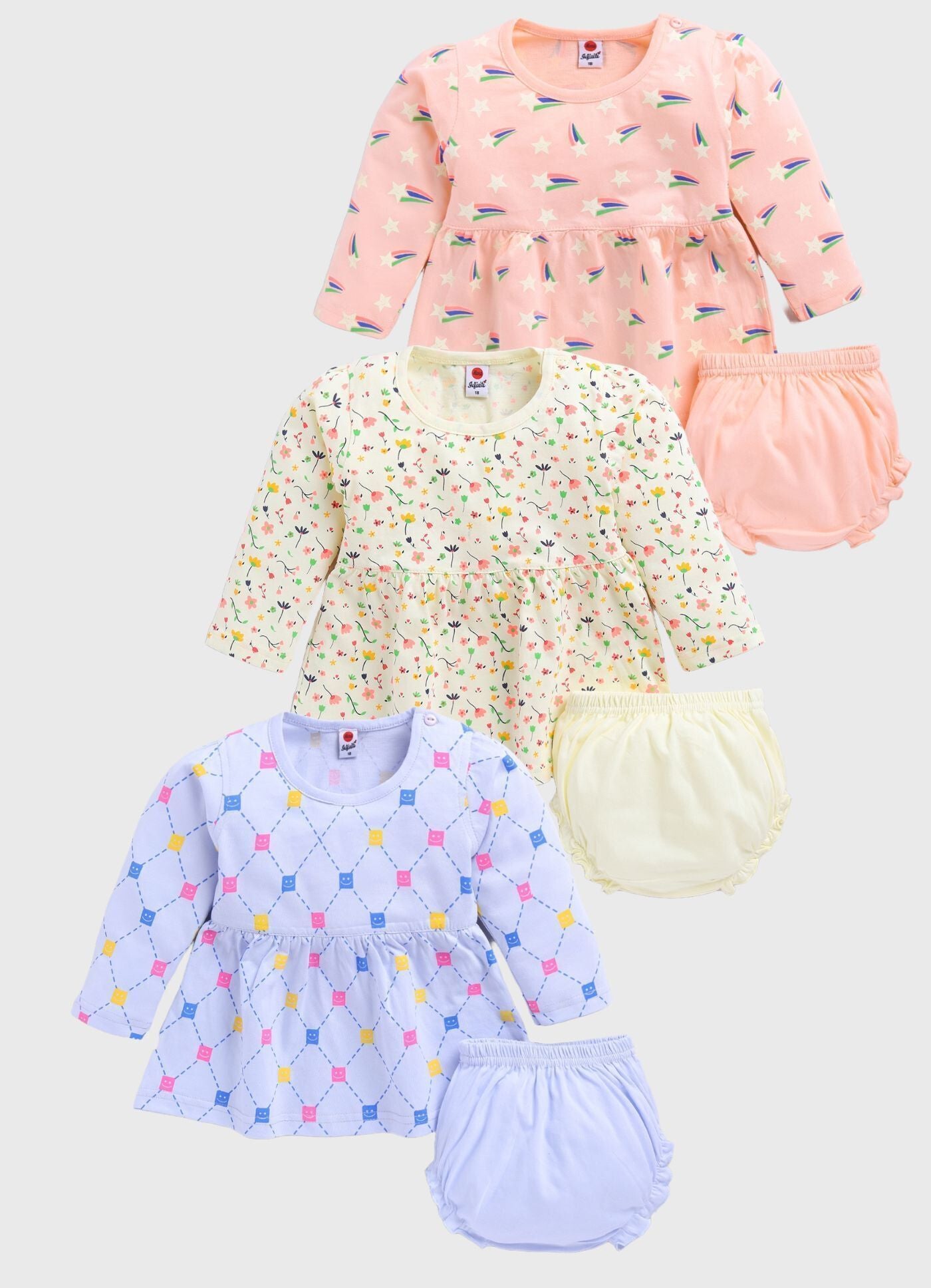 Mars Infiniti Baby Girls Casual Dress Panty (lightyellow, peach, skyblue)