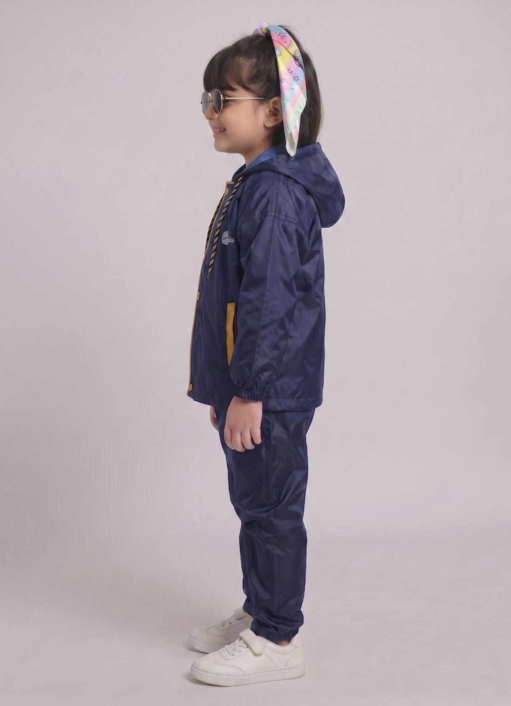Mars Infiniti Solid Polyester Raincoat and Pant Set for Girls (Blue)
