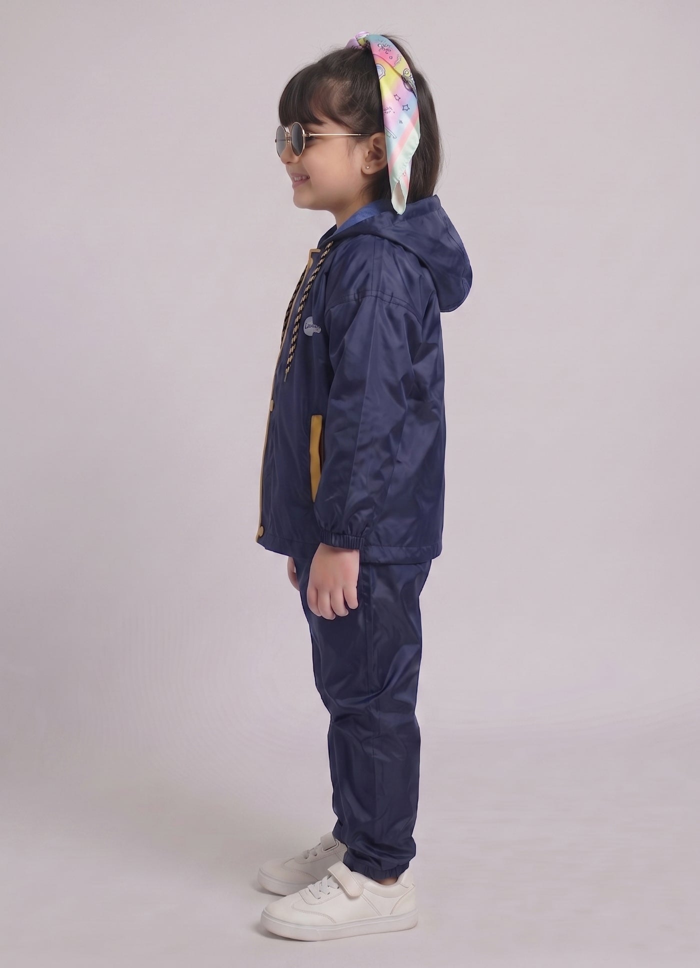 Mars Infiniti Solid Polyester Raincoat and Pant Set for Girls (Blue)
