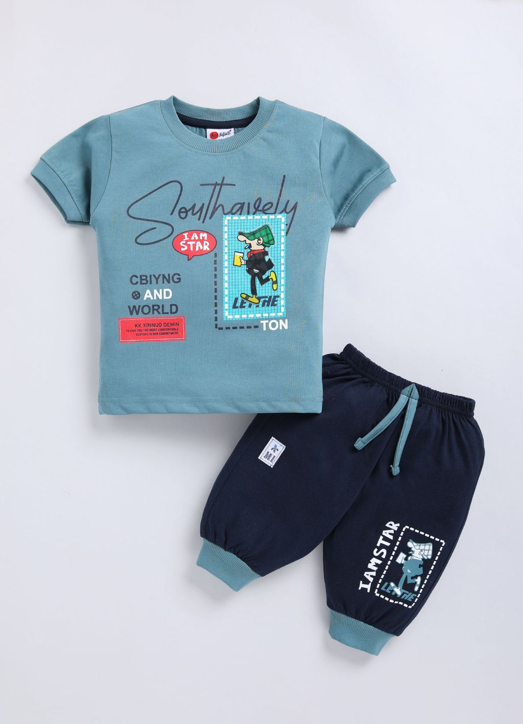Mars Infiniti Boys & Girls Casual T-shirt Three Fourth Pant (Navy Blue, Teal)