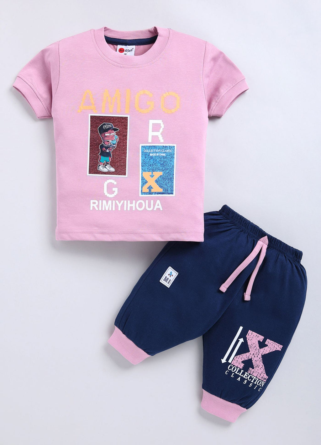 Mars Infiniti Boys & Girls Casual T-shirt Three Fourth Pant (Baby Pink, Blue)