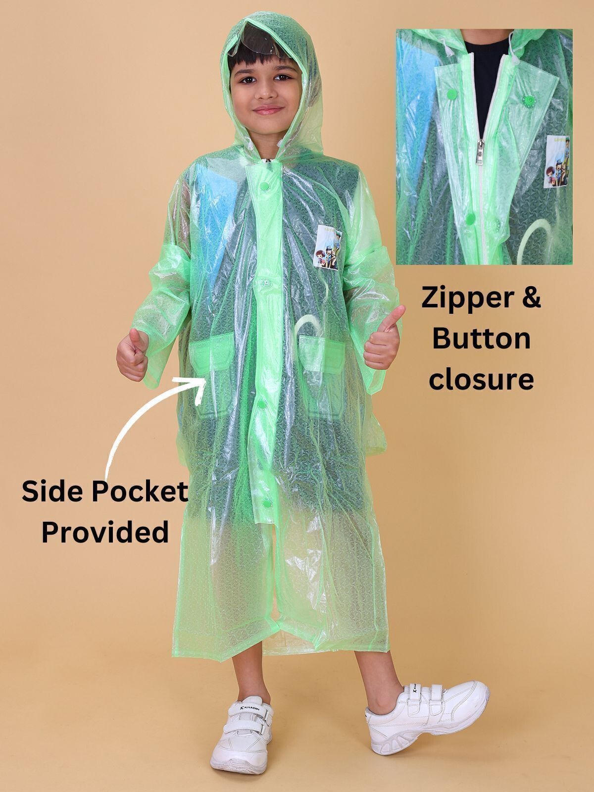 Mars Infiniti Graphic Print Boys and Girls Waterproof Rainwear, Light Green, pack of 1, PVC Plastic Raincoat