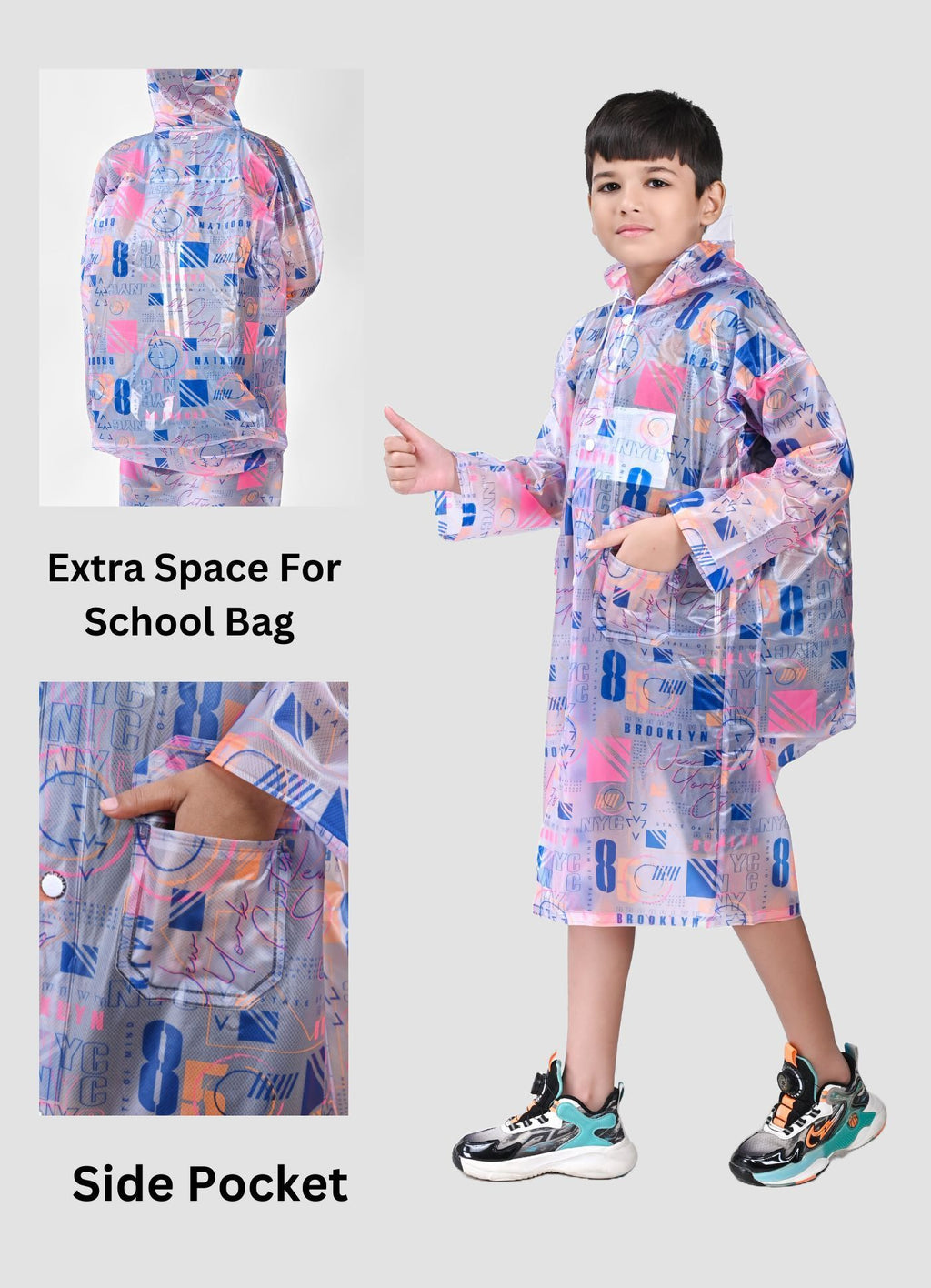 Mars Infiniti Self Design Boys and Girls Raincoat, blue pink, All Over Print, PVC Plastic