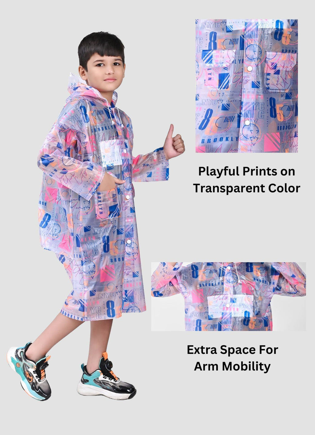 Mars Infiniti Self Design Boys and Girls Raincoat, blue pink, All Over Print, PVC Plastic