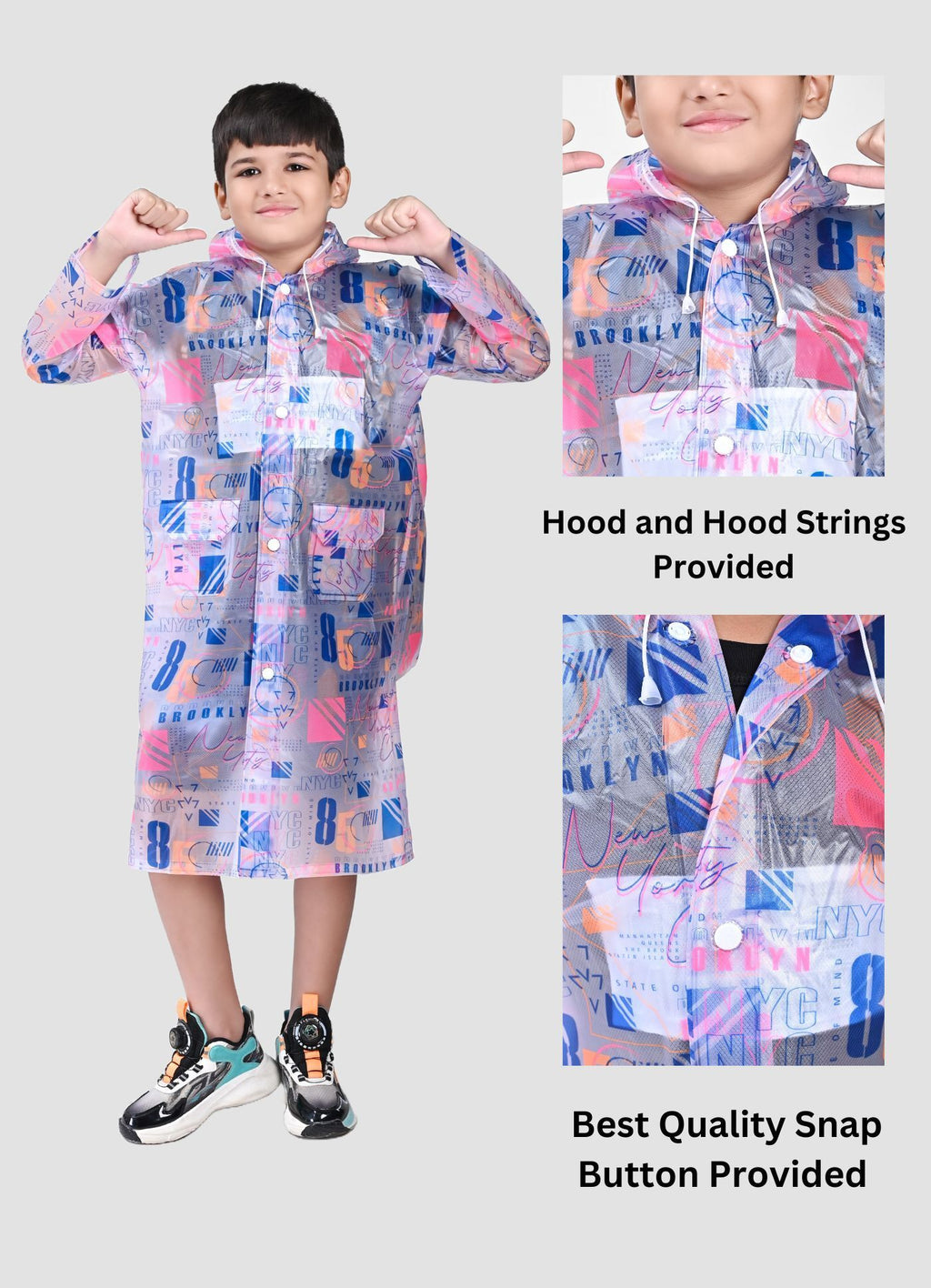 Mars Infiniti Self Design Boys and Girls Raincoat, blue pink, All Over Print, PVC Plastic