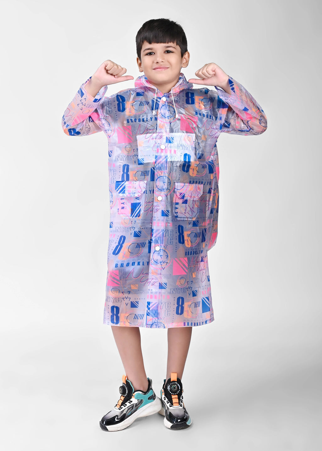 Mars Infiniti Self Design Boys and Girls Raincoat, blue pink, All Over Print, PVC Plastic