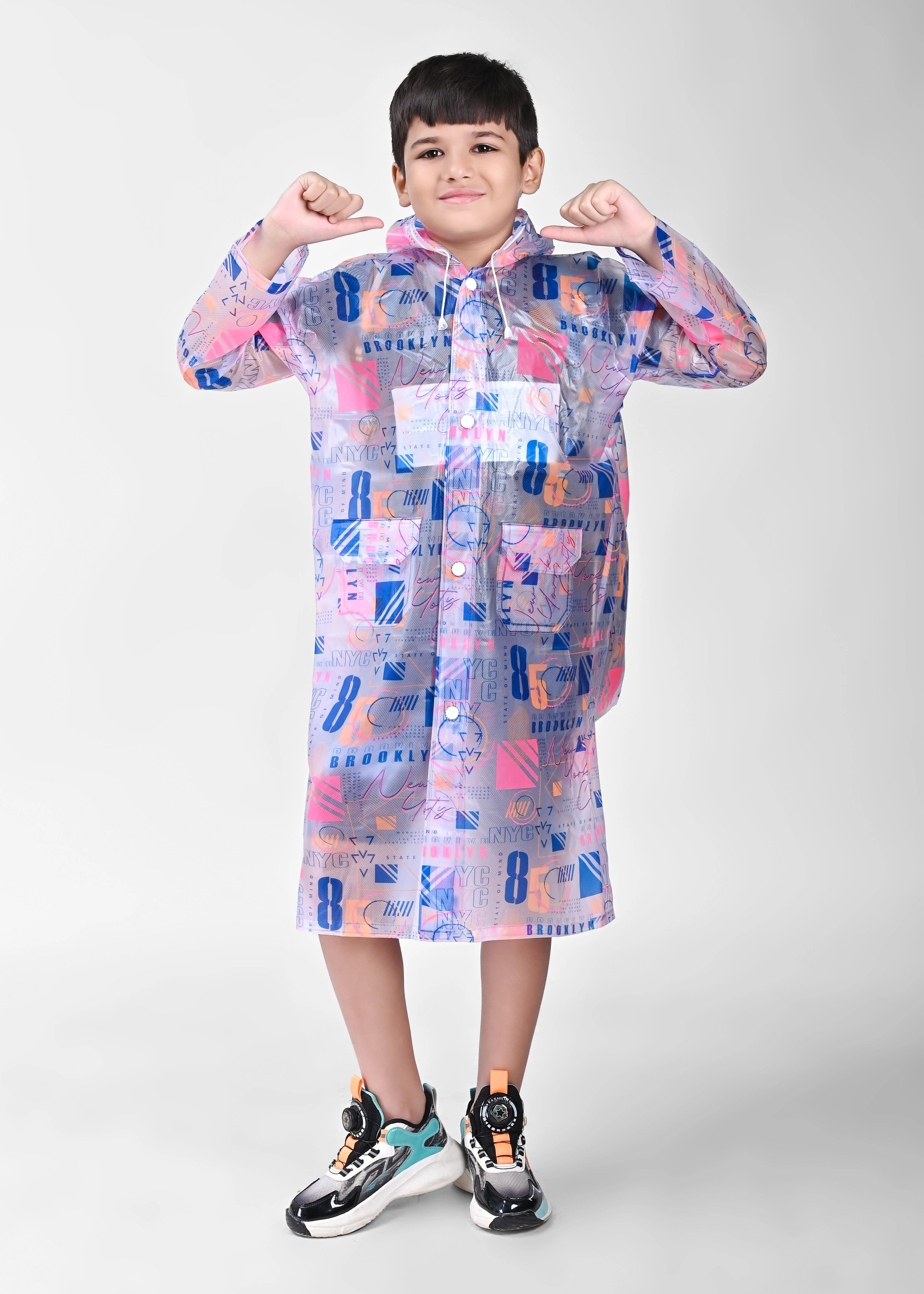 Mars Infiniti Self Design Boys and Girls Raincoat, blue pink, All Over Print, PVC Plastic